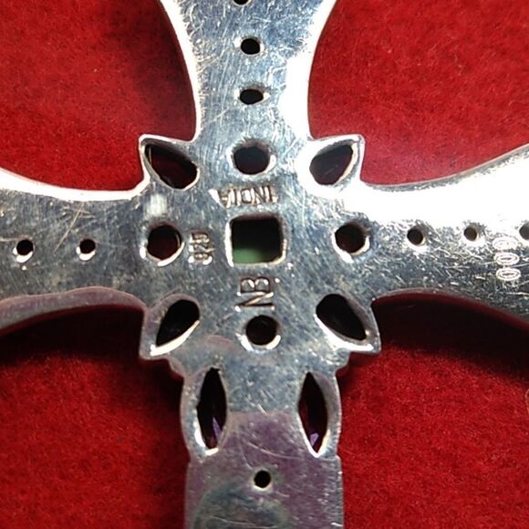 Vintage Faceted Amethyst Garnet Peridot Sterling Silver Cross/Chain & Turquoise - Picture 10 of 12